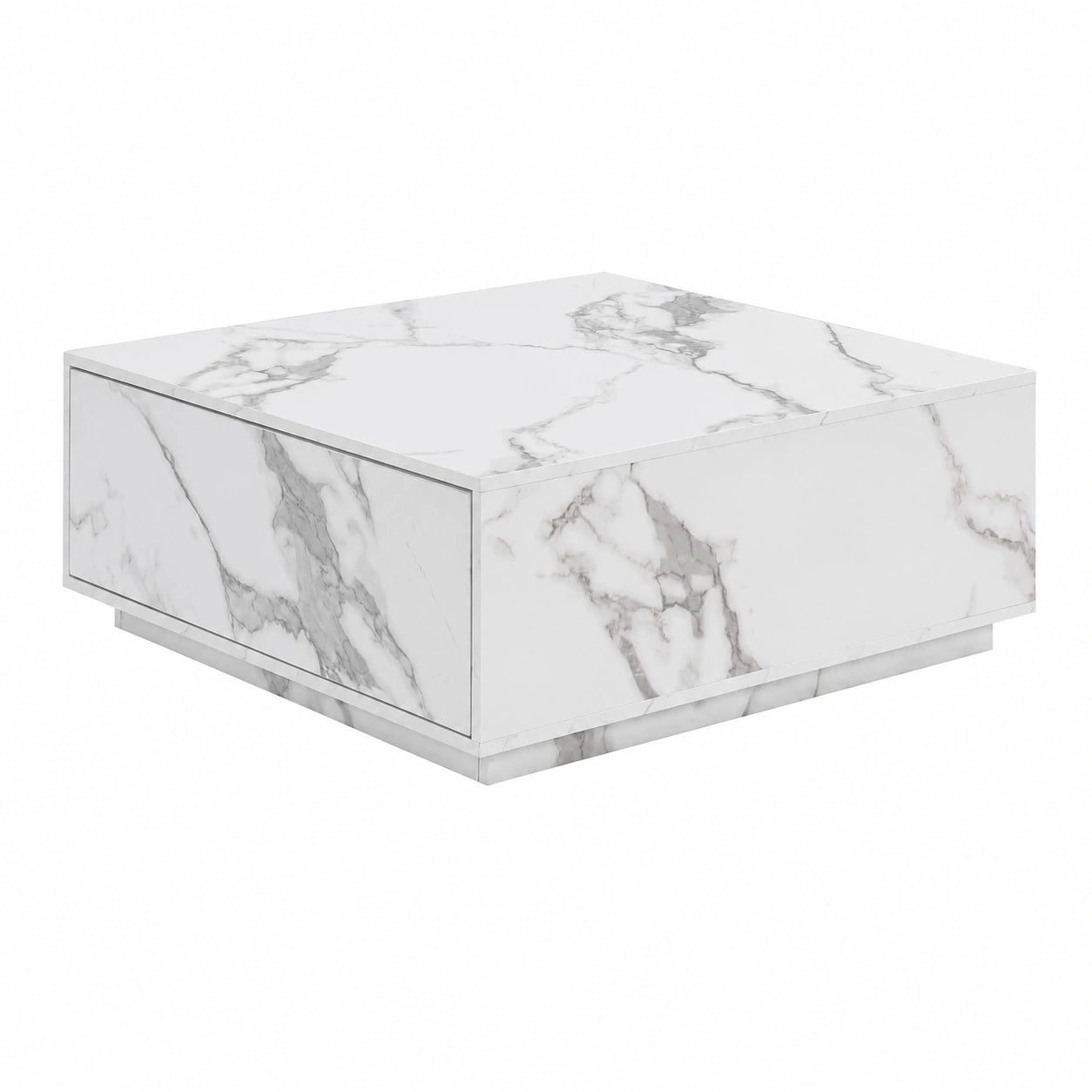 Table basse, avec tiroirs, en panneaux de bois, coloris blanc, pour le salon
