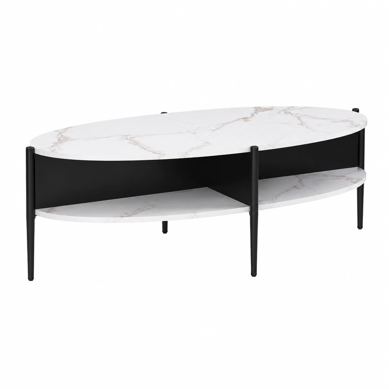 Table basse, avec rangement, en panneaux de bois et métal, coloris noir et blanc, pour le salon