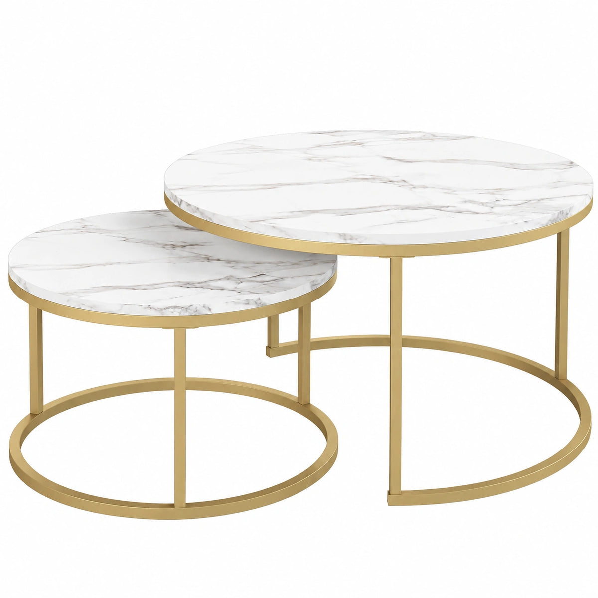 Table basse, en métal, coloris blanc et doré, pour le salon