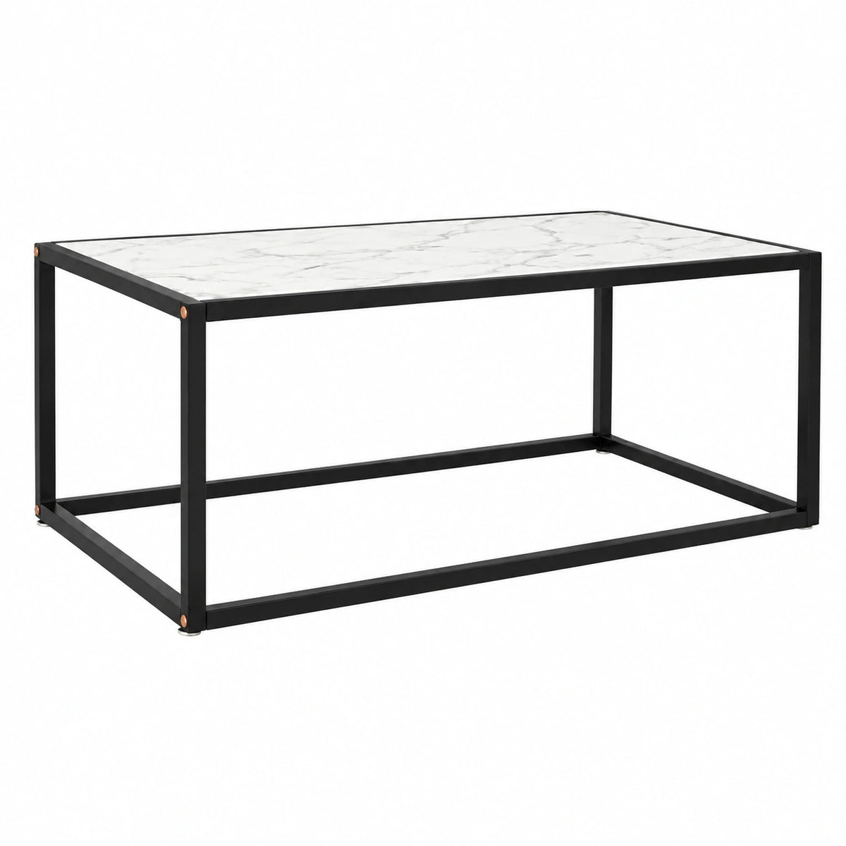 Table basse, en acier et verre trempé, coloris noir et blanc, 100 x 50 x 35 cm, pour le salon