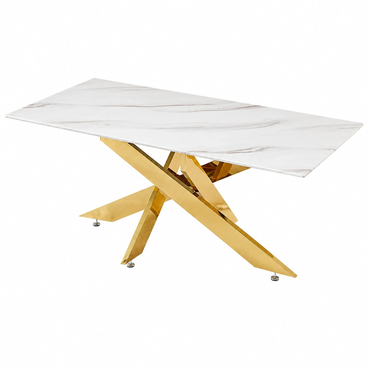 Table basse, en métal et verre, coloris blanc et doré, pour le salon