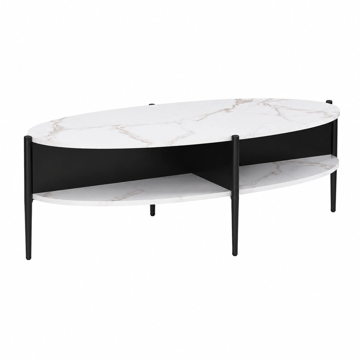 Table basse, avec rangement, en panneaux de bois et métal, coloris noir et blanc, pour le salon