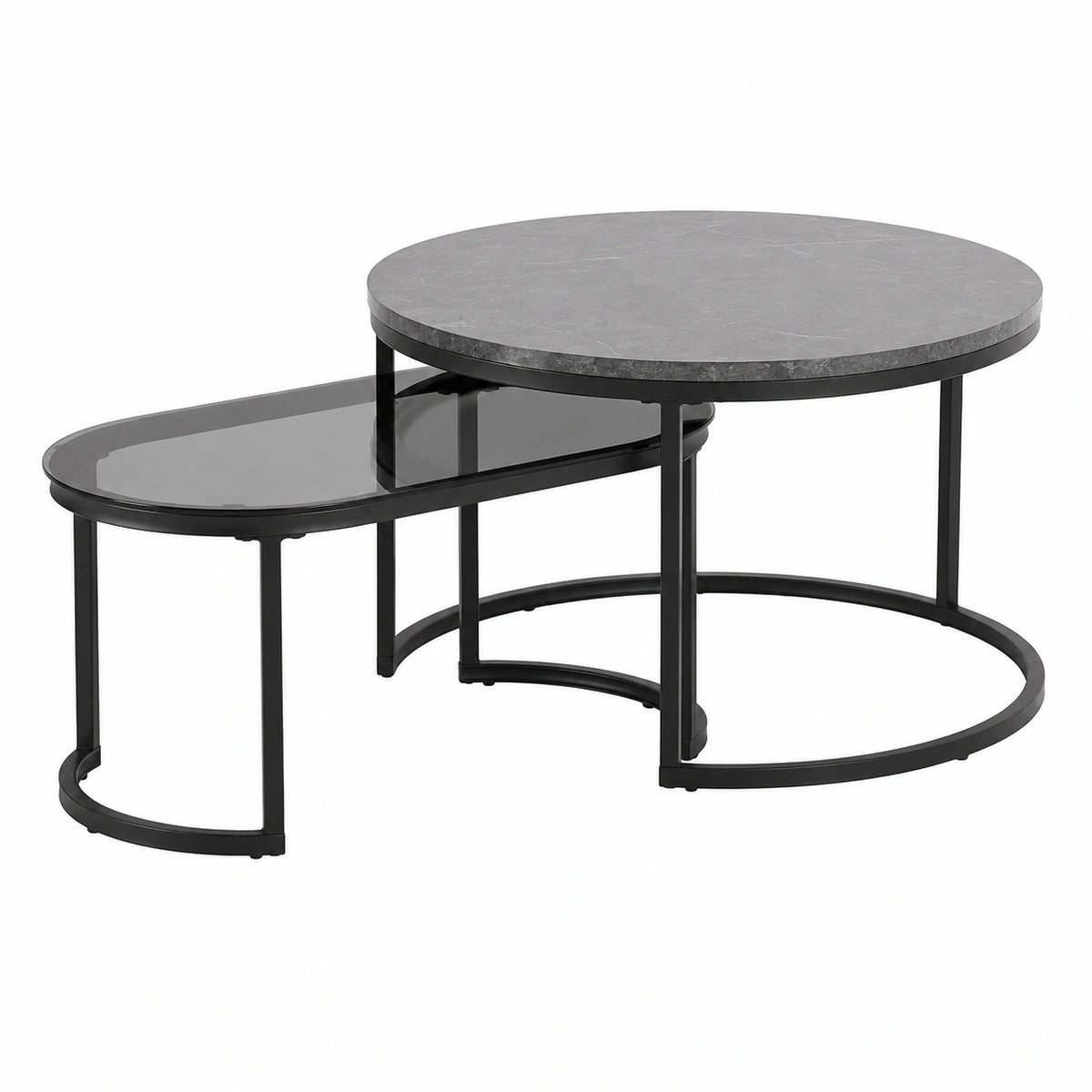 Table basse, en métal et verre, coloris noir, pour le salon
