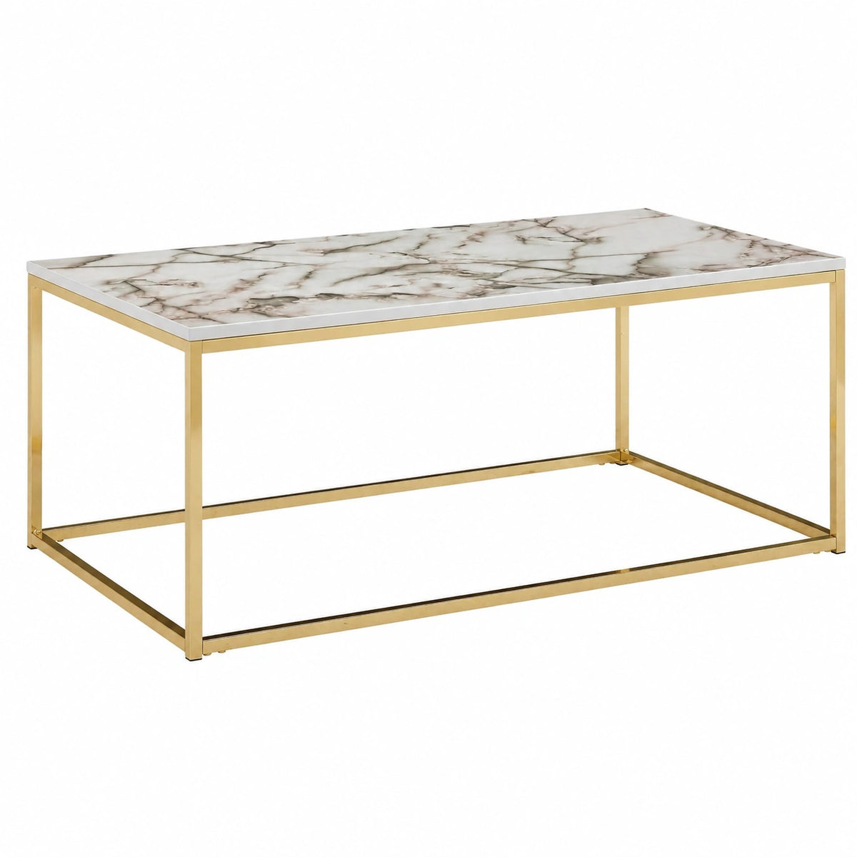 Table basse, 100 x 60 x 40 cm, coloris blanc et doré, pour le salon