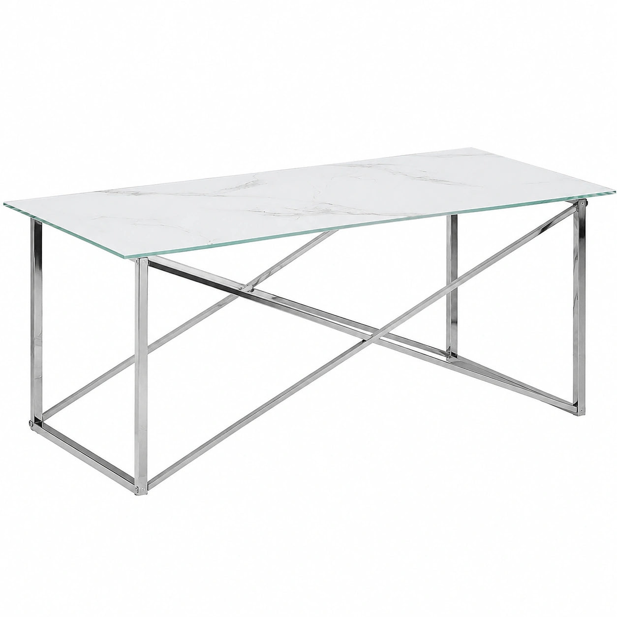 Table basse, en acier et verre, coloris blanc et argenté, 50 x 100 cm, pour le salon