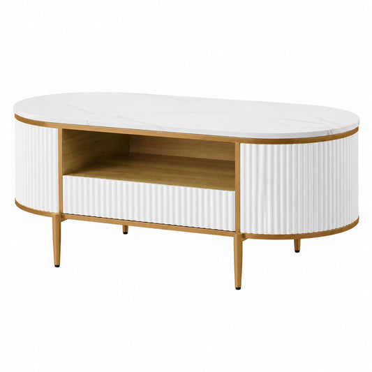 Bureau, avec rangement, avec tiroirs, en métal, coloris blanc et doré, pour l’espace de travail