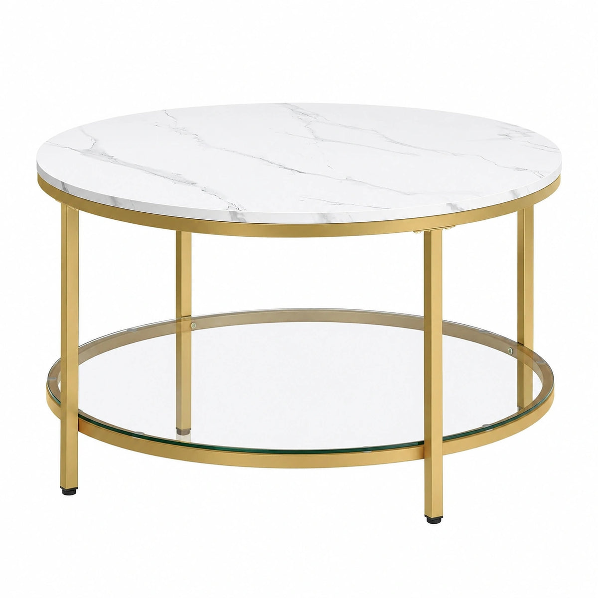 Table basse, en métal et verre trempé, coloris blanc et doré, pour le salon