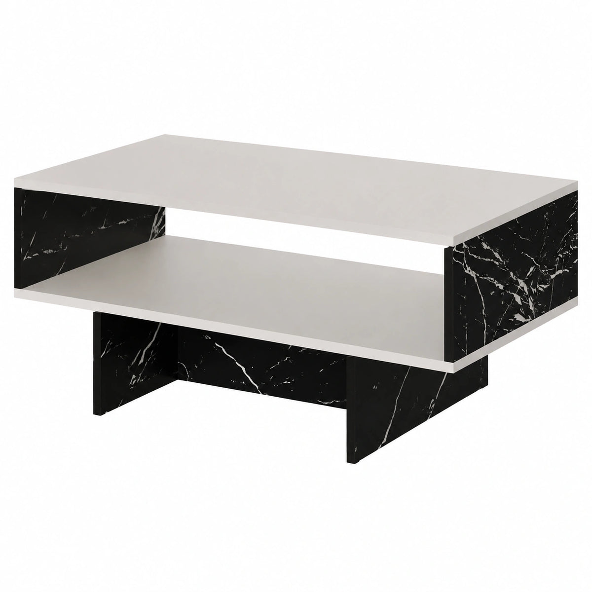 Table basse, en panneaux de bois, avec rangement, coloris noir et blanc, 37 x 80 x 45 cm, pour le salon